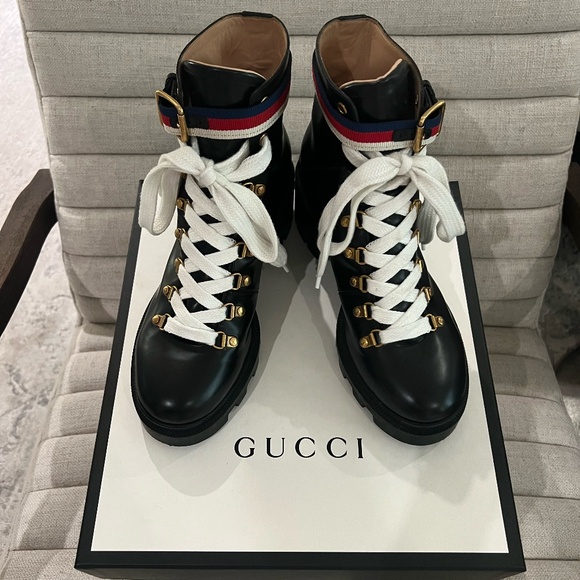 Authentic Gucci Sylvie Web Leather Bootie, Sz 39.5 - Picture 3 of 10